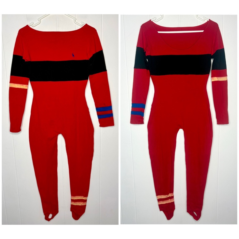 VINTAGE Ralph Lauren POLO Red Black Leotard Ski Outfit Stirrups One Piece 90’s - Picture 13 of 13